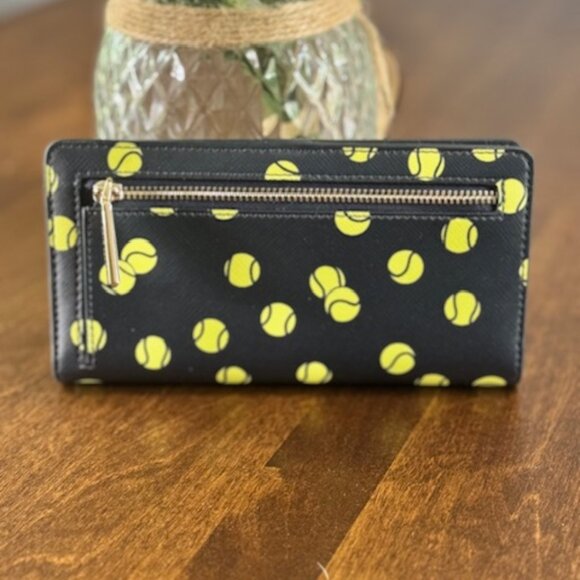 Kate Spade Tennis Toss Large Slim Bifold Wallet - Blazer Blue Tennis Balls KF497 - Picture 2 of 7